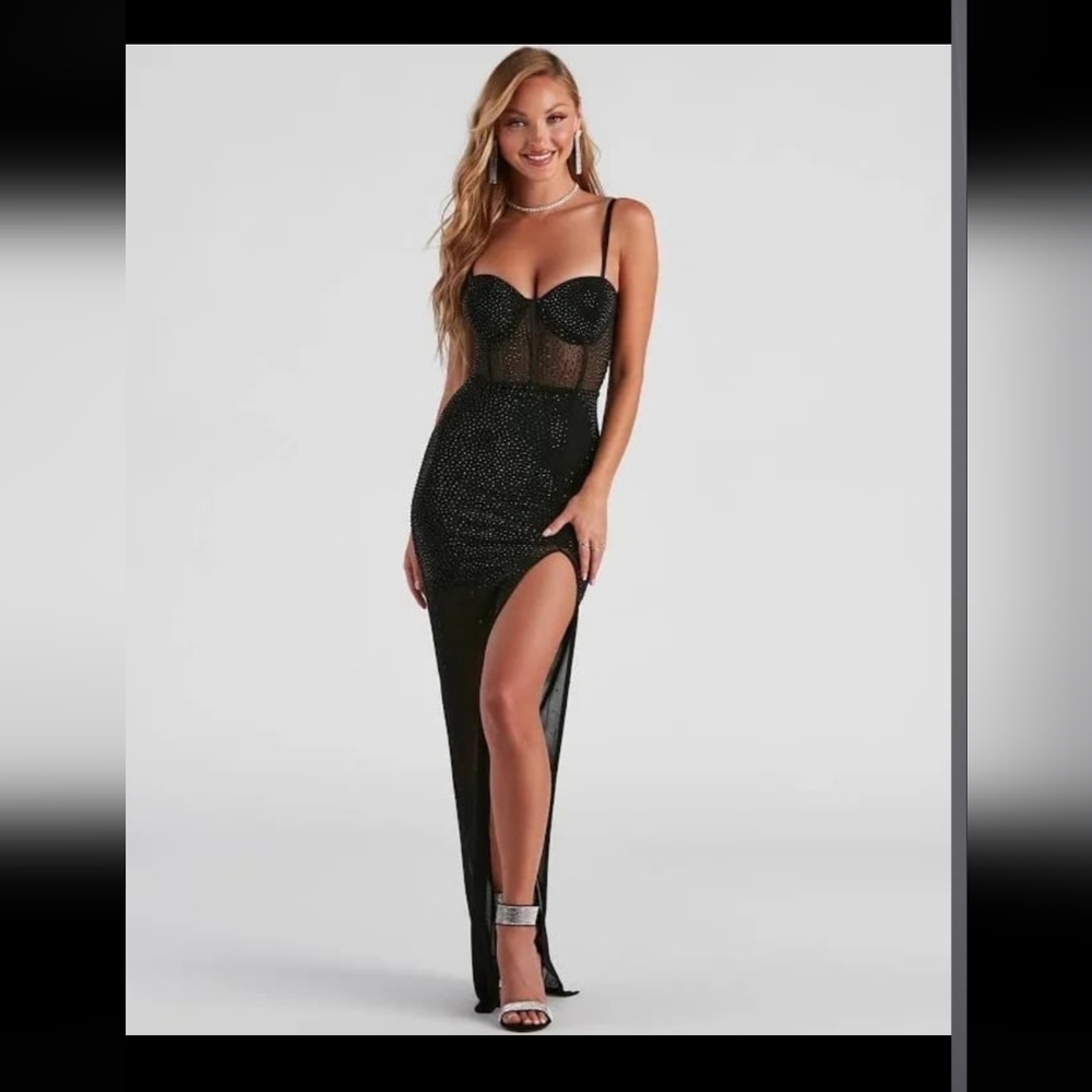 Windsor Taylor Corset Black Glitter Maxi Dress